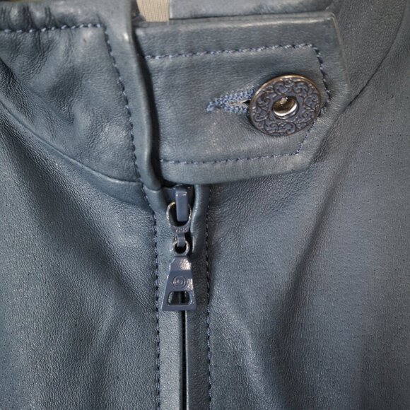 Danier Leather Ladies Size Large Lined Windsor Blue Full Zip Leather Jacket - Picture 5 of 13
